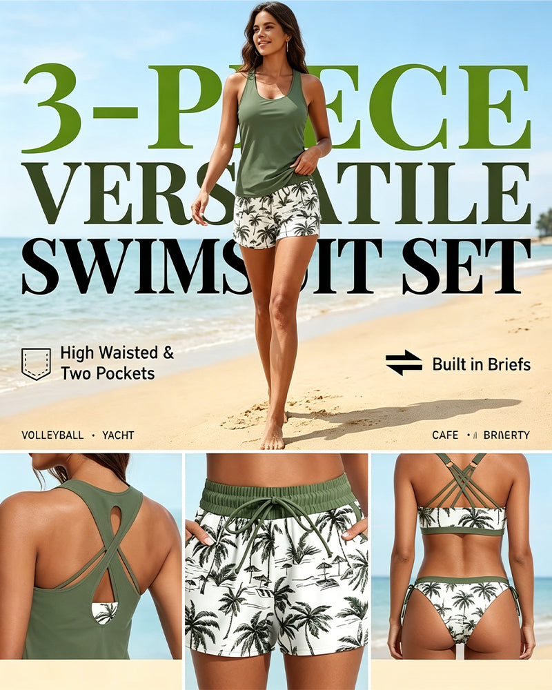 Couverture Et Bikini Crisscross Haut Sans Manches + Cordon Imprimé Pantalon Pour