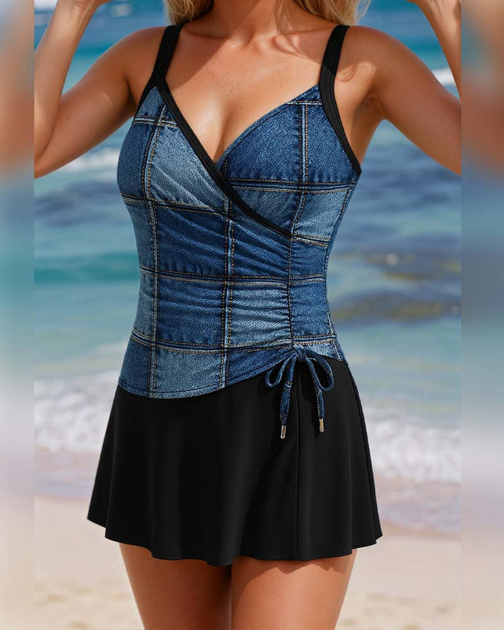 Maillot De Bain Ajusté Style Jupe Avec Bretelles