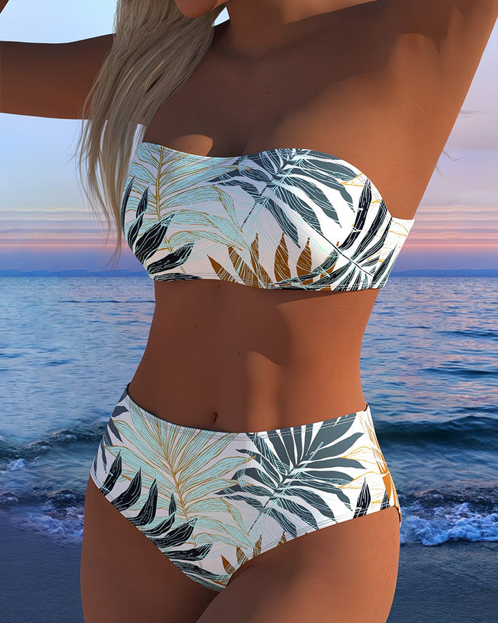 Bikini imprimé végétal tropical sans bretelles