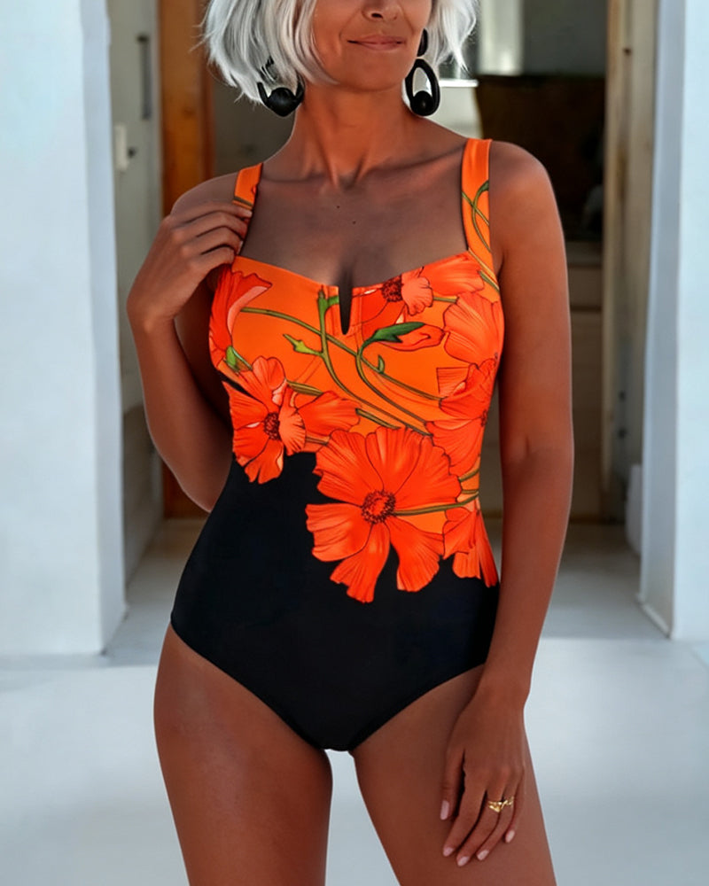 Maillot De Bain Une Pièce Vacances Col Carré