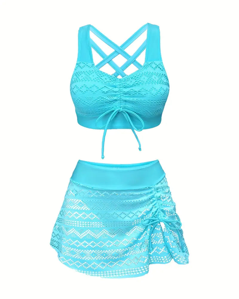 Maillot De Bain Gilet En Dentelle Jupe À Nouer