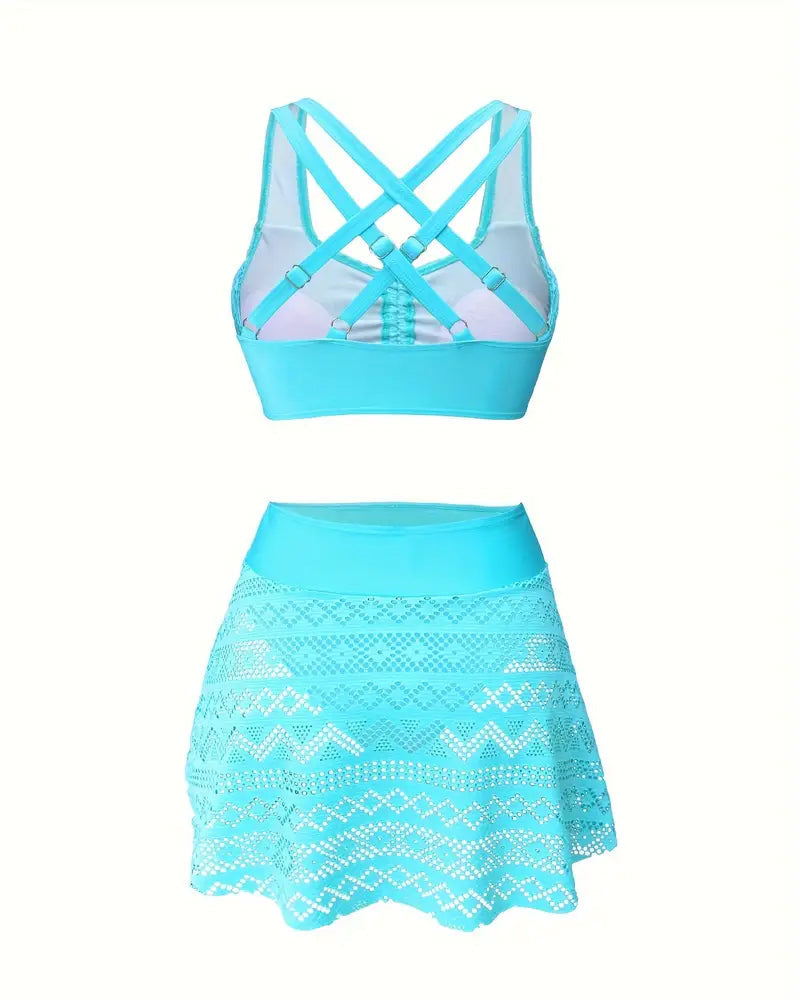 Maillot De Bain Gilet En Dentelle Jupe À Nouer