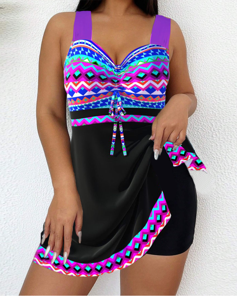 Maillot de bain avec cordon de serrage et imprimé rayé