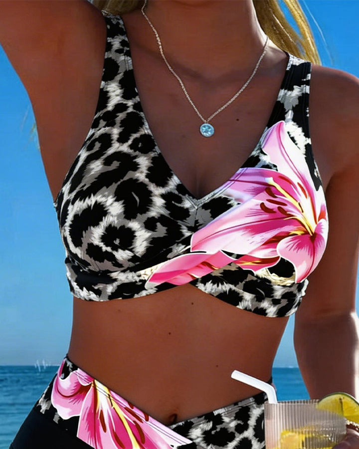 Bikini Léopard Imprimé Floral Contraste Couleur