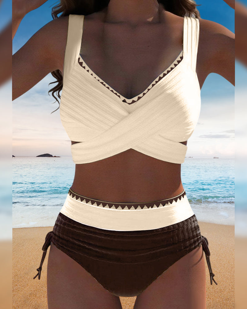 Bikini Casual Couleur Contrastée Couture Deux Pièces
