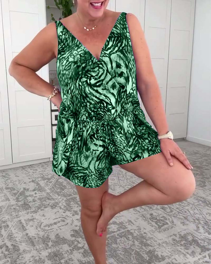 Maillot de Bain V-Col Imprimé Coloré Une Pièce
