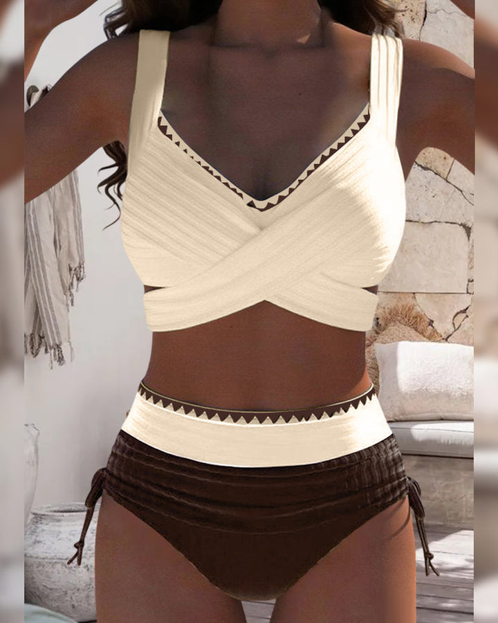 Bikini Casual Couleur Contrastée Couture Deux Pièces