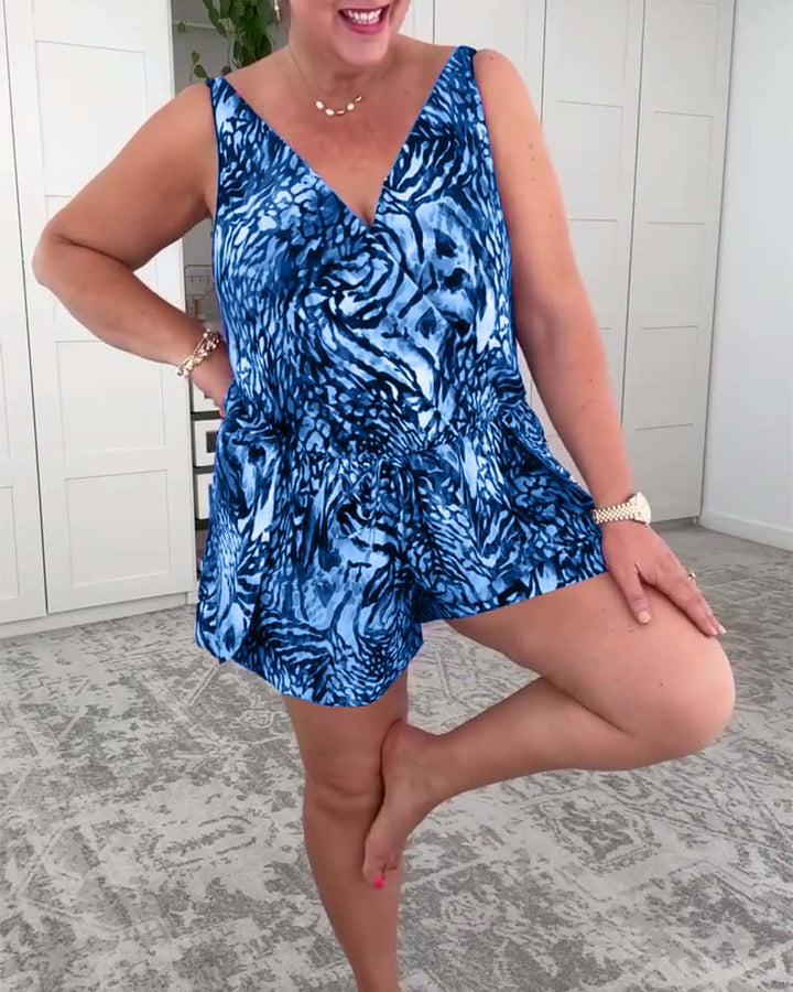 Maillot de Bain V-Col Imprimé Coloré Une Pièce