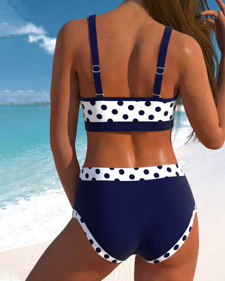 Bikinis taille haute patchwork à pois