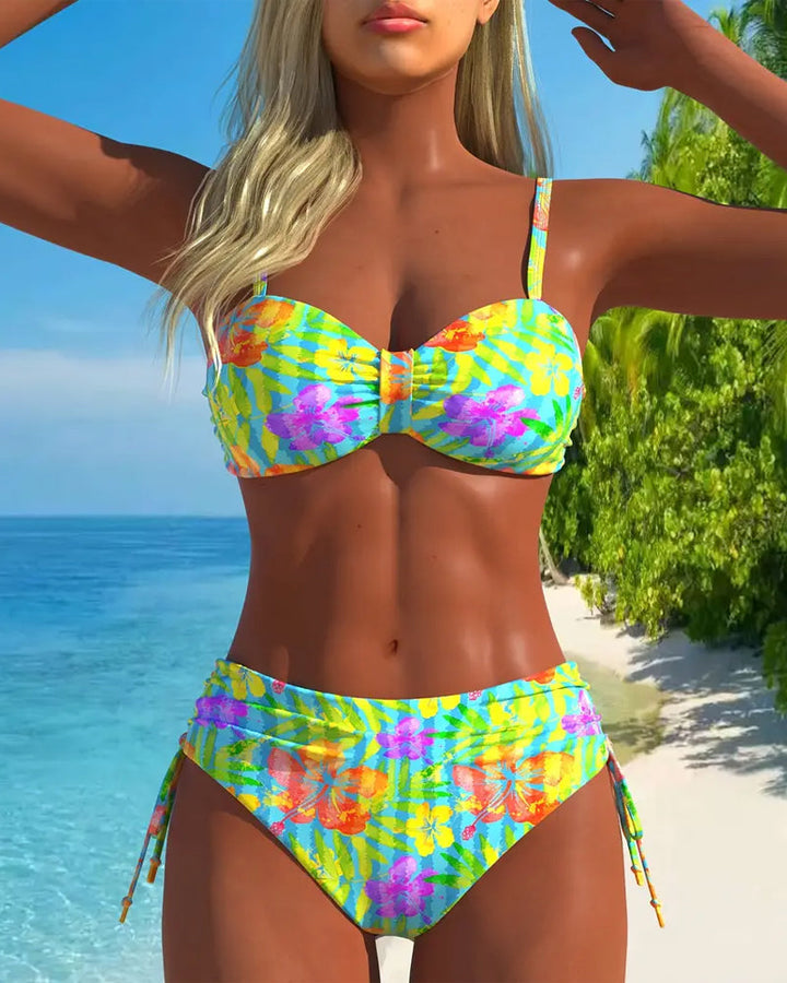 Maillot De Bain Imprimé Taille Moyenne Avec Nœud Dans Le Dos