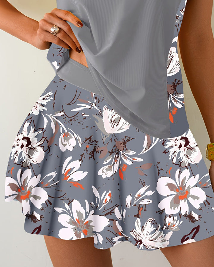 Tankini Sans Manches Patchwork Floral