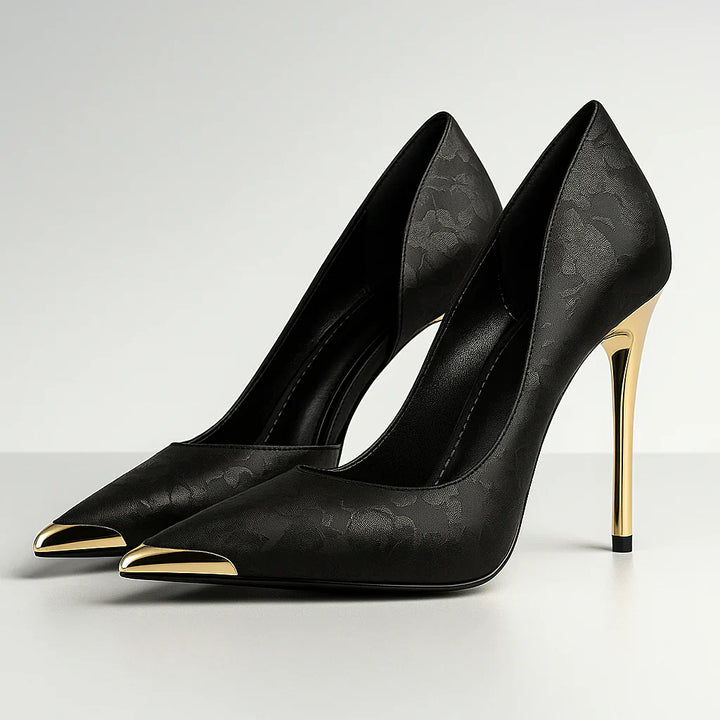 Verde Éclat™ – Tacones de Satén con Punta Dorada