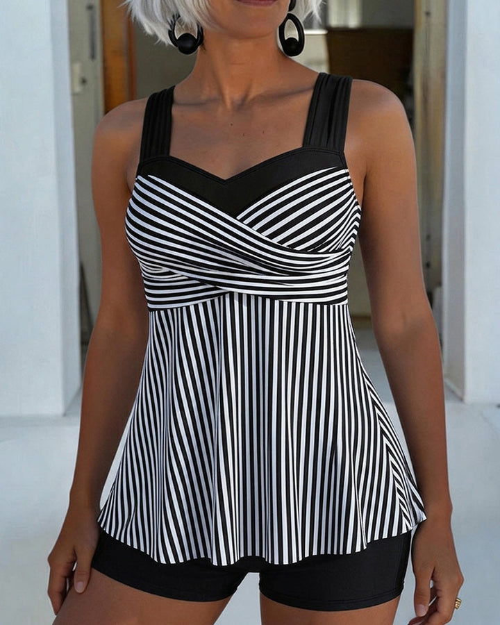 Tankini Rayé Camisole Deux Pièces