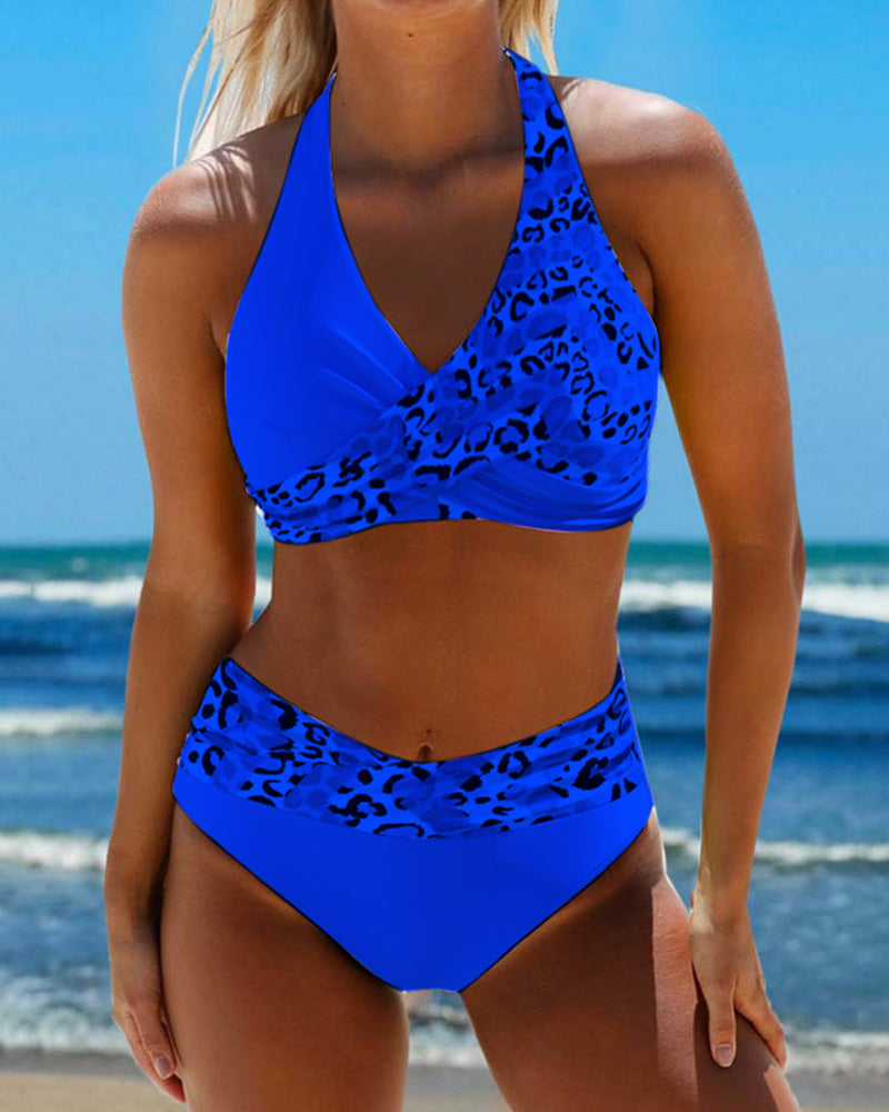 Bikini dos nu imprimé patchwork léopard