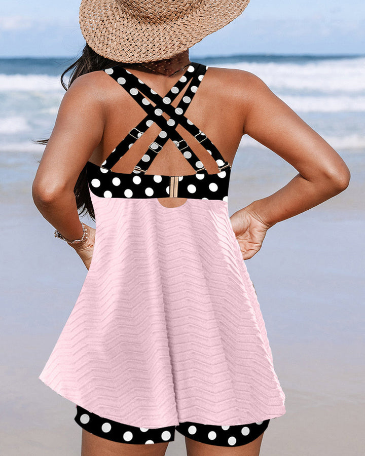 Maillot de bain tankini imprimé à pois côtelés