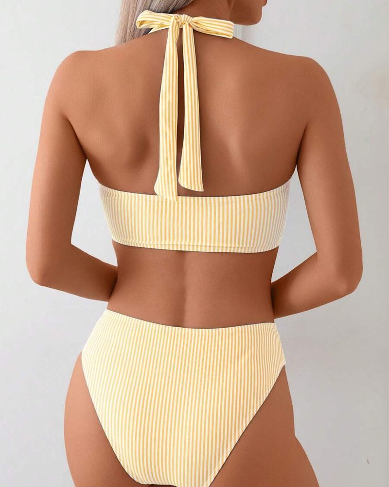 Maillot De Bain Encolure V Deux-Pièces Rayé