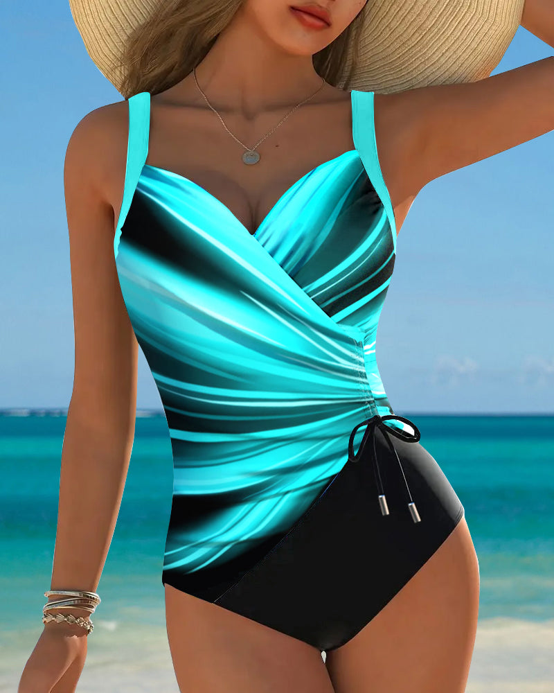 Maillot de Bain Monopièce Cordelette de Couleur Contrastée