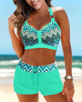 Bikinis taille haute à imprimé géométrique