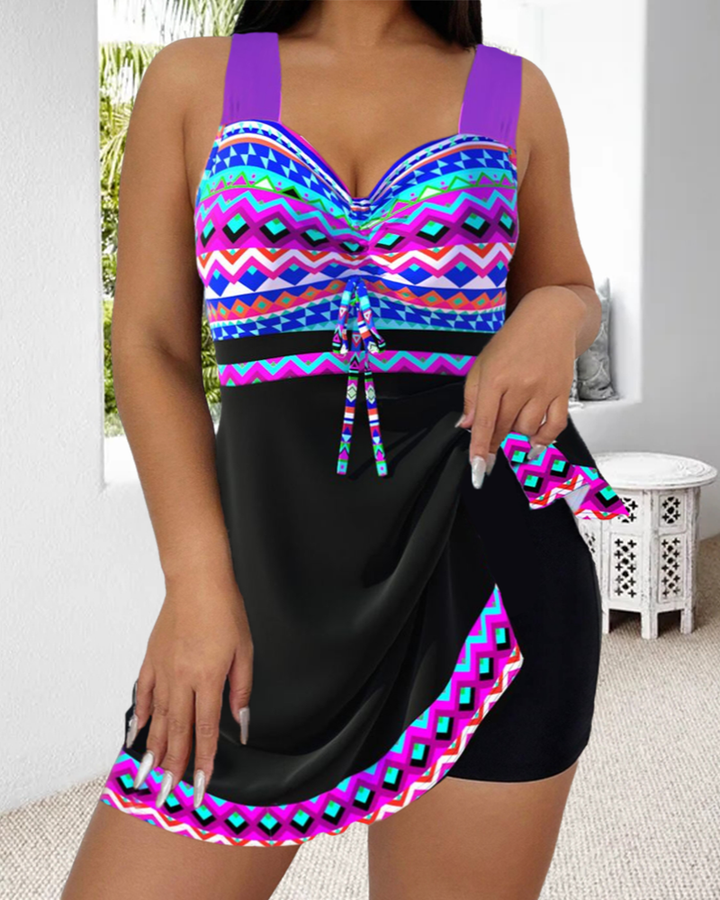 Maillot de bain avec cordon de serrage et imprimé rayé