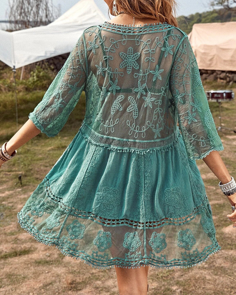 Smock V-Neck Brodé En Dentelle