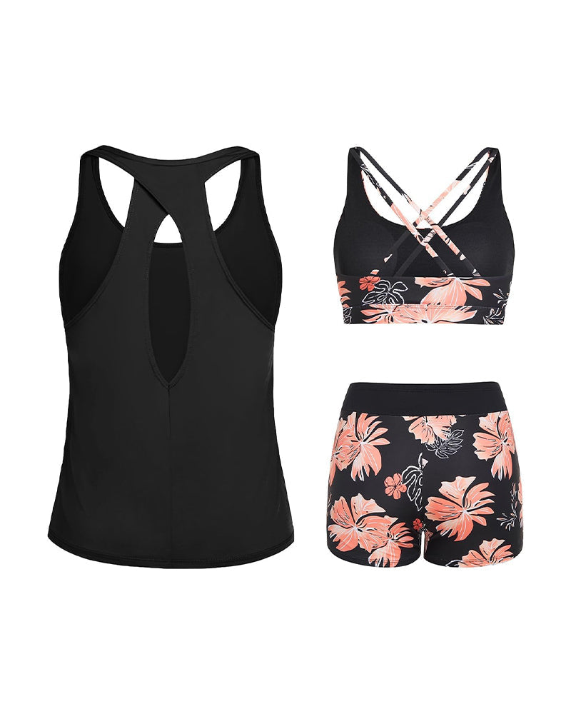 Tankini Imprimé Floral Trois Pièces