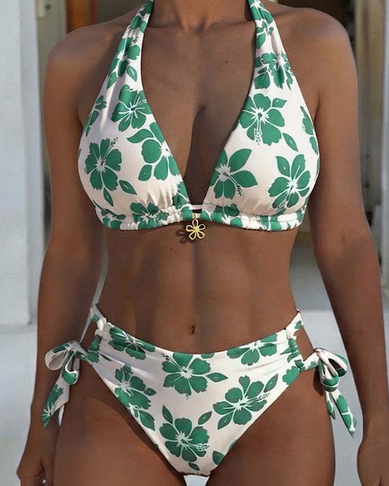 Bikini Hibiscus Imprimé Halter