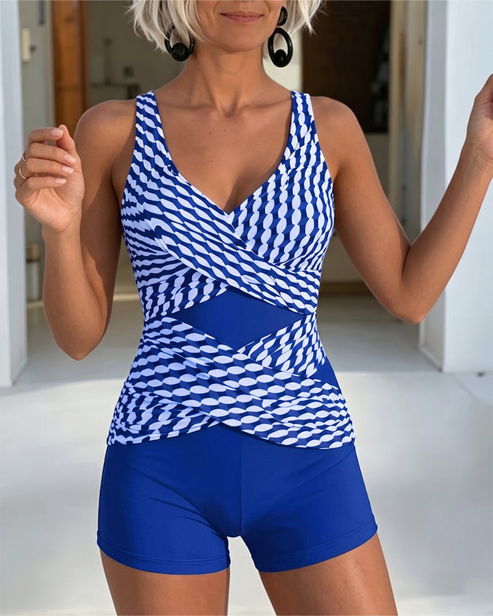Tankini Imprimé Géométrique Design Entrecroisé
