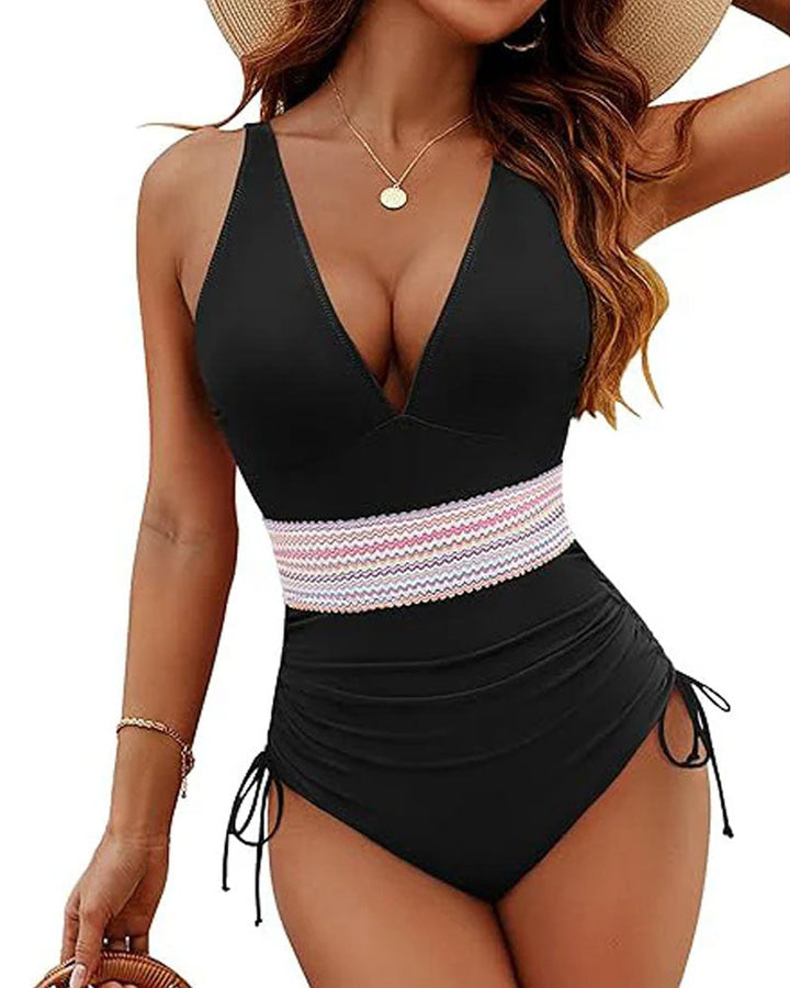 Une Pièce Amincissant Modeste Maillot De Bain Femme Contrôle Du Ventre Cordon