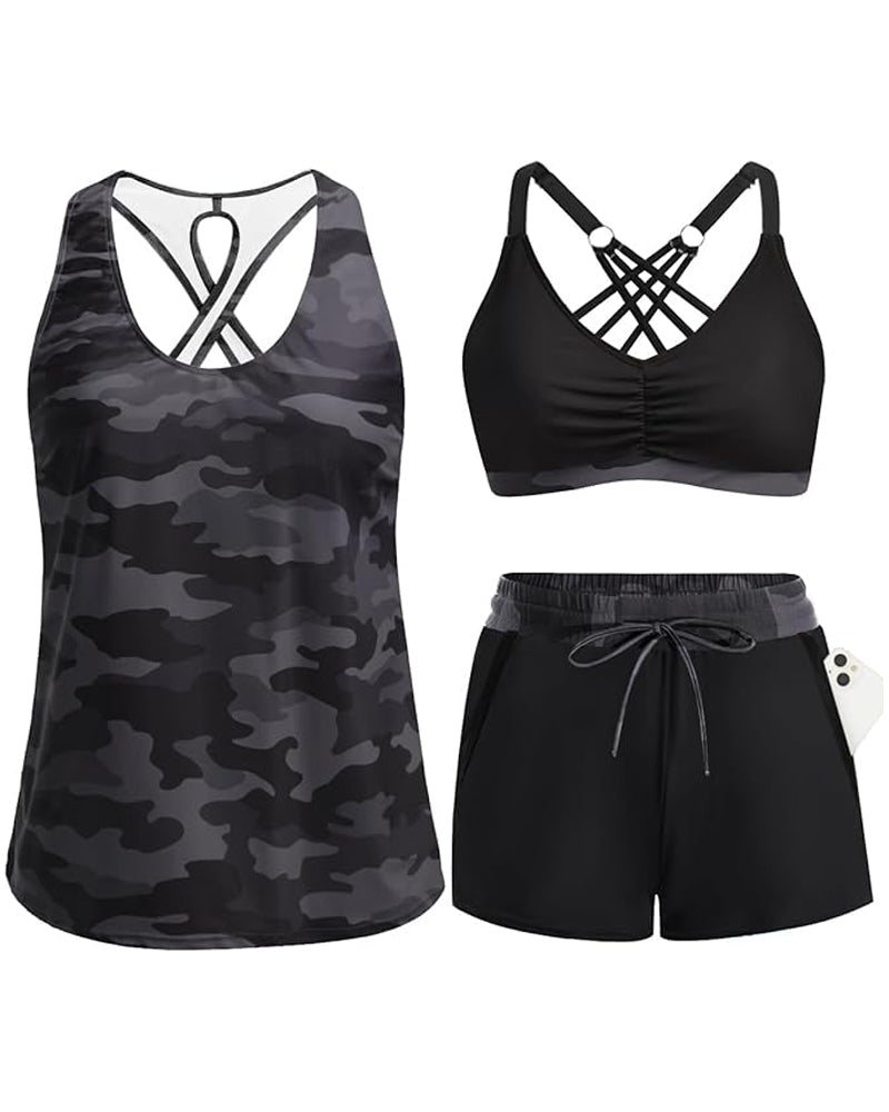 Couverture Et Bikini Crisscross Haut Sans Manches + Cordon Imprimé Pantalon Pour
