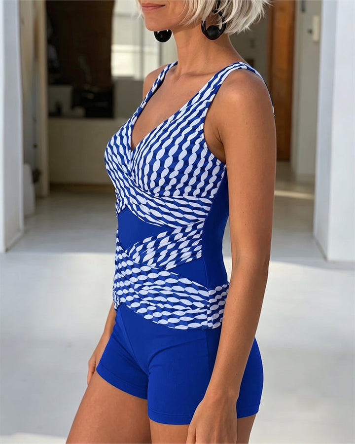 Tankini Imprimé Géométrique Design Entrecroisé