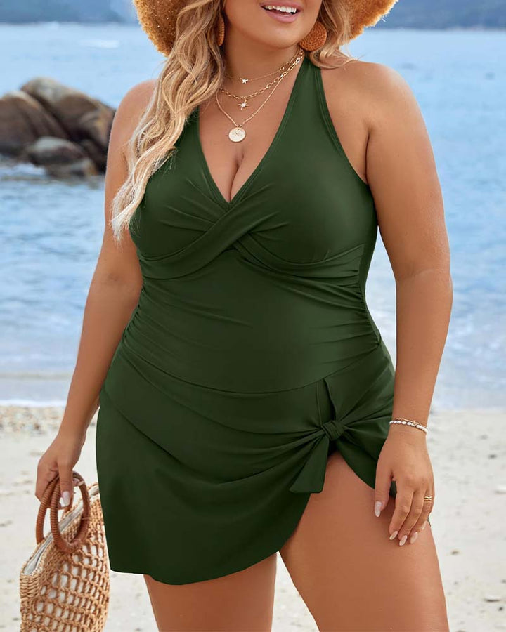Maillot de bain une pièce sexy col en V couleur unie
