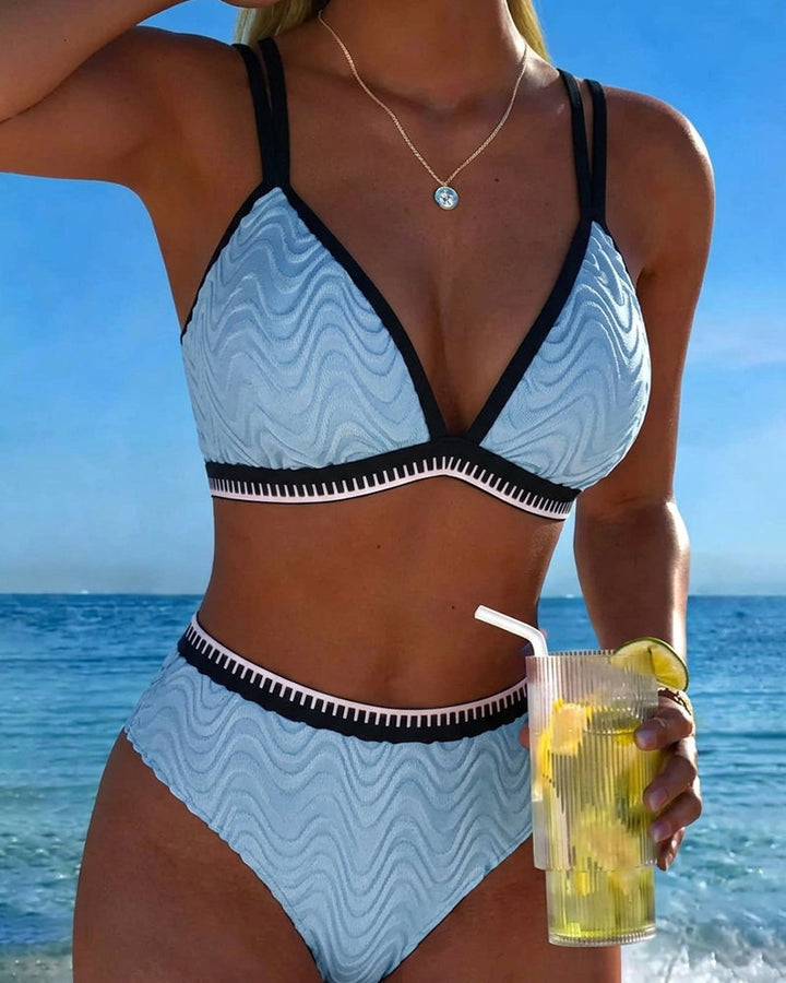 Bikini Bloc De Couleur Double Bretelle Texturé