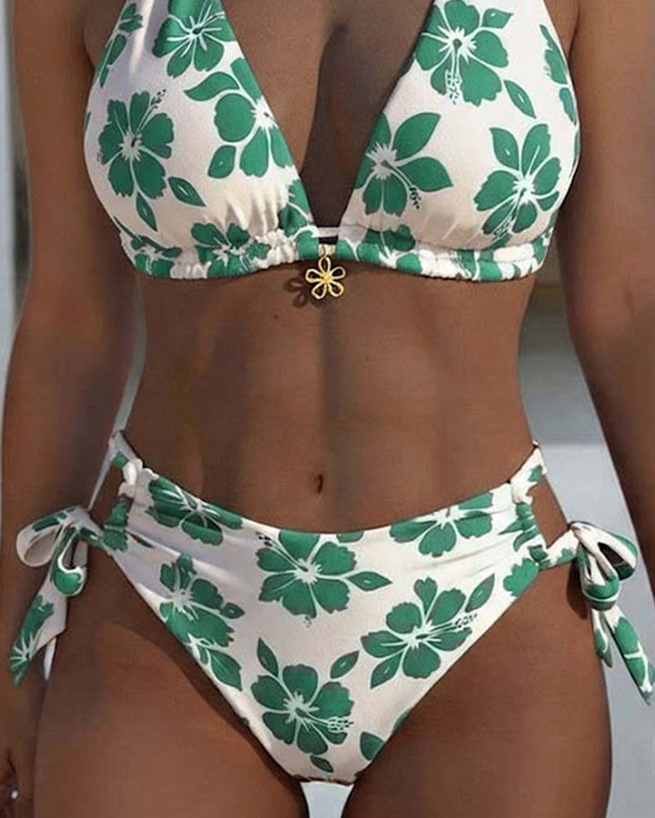 Bikini Hibiscus Imprimé Halter