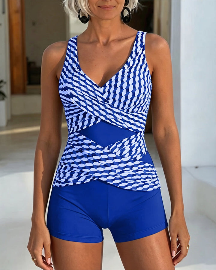 Tankini Imprimé Géométrique Design Entrecroisé
