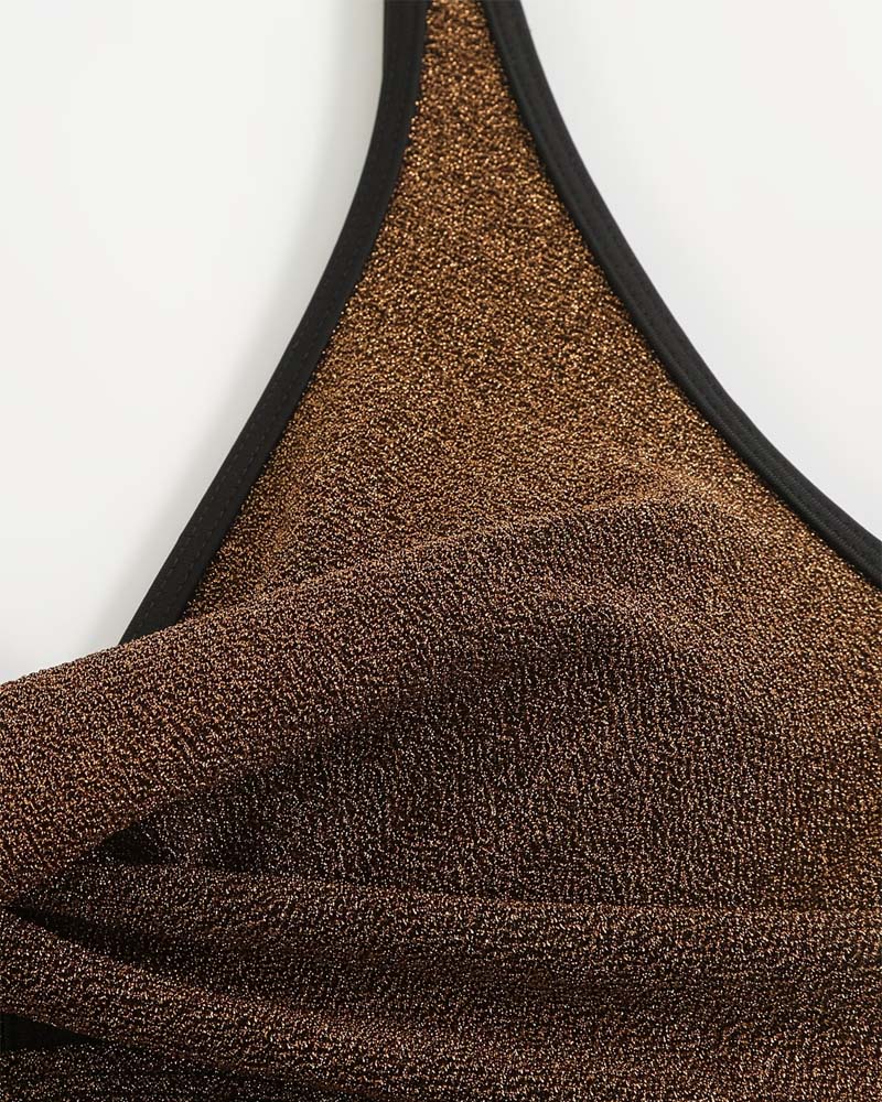 Une Pièce Col En V Croix Brillant Maillot De Bain