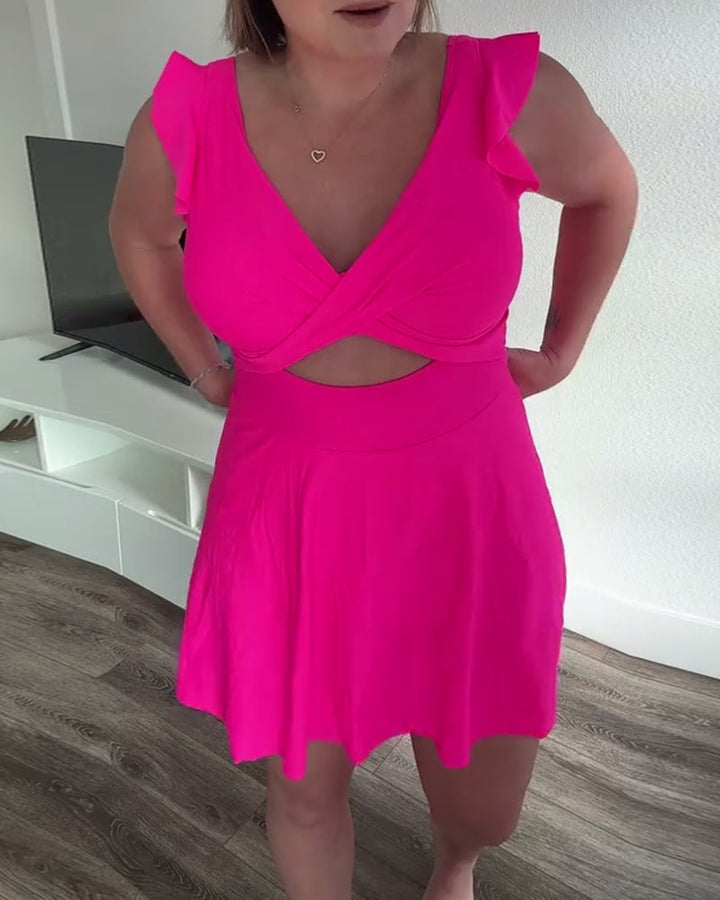 Maillot De Bain À Manches Volantes De Couleur Unie