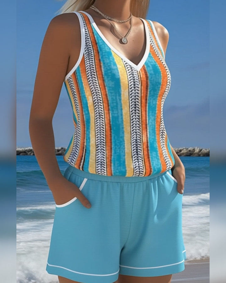 Tankini Maillot De Bain Col V Imprimé
