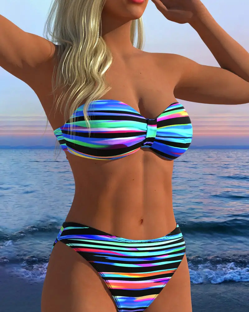 Maillot De Bain Sexy À Rayures Arc-En-Ciel