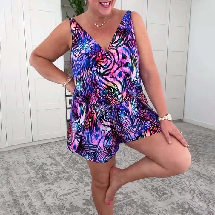 Maillot de Bain V-Col Imprimé Coloré Une Pièce