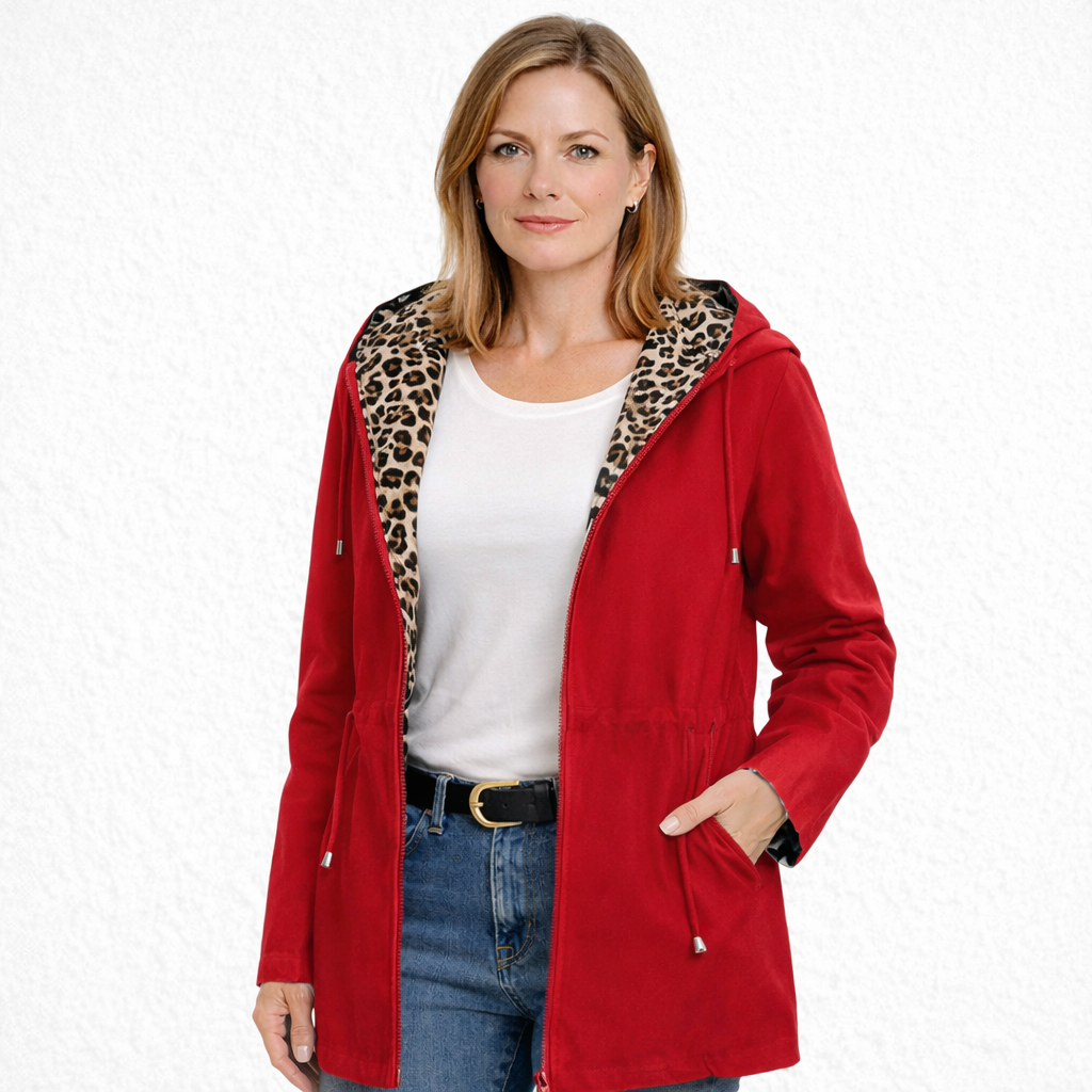 Adriana | Abrigo Reversible con Capucha y Estampado de Leopardo