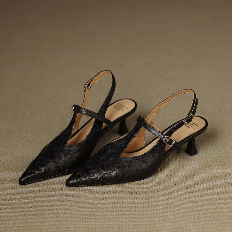 Tacones Altos de Cuero Noir Auténtico