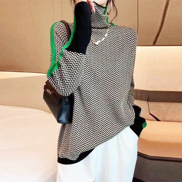 Beatriz | Suéter de cuello alto con rayas contrastantes llamativas