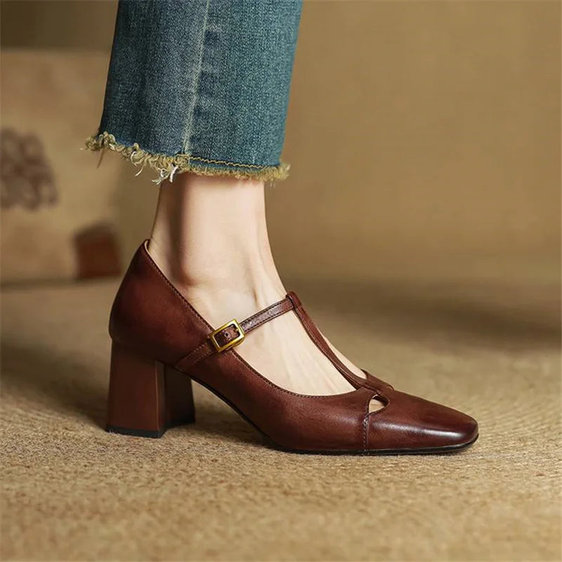 Elora Tacones Altos de Cuero Auténtico