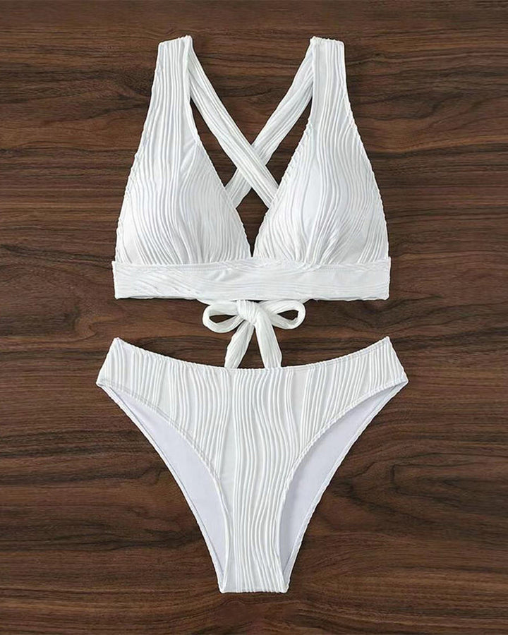Bikini sexy en V profond de couleur unie