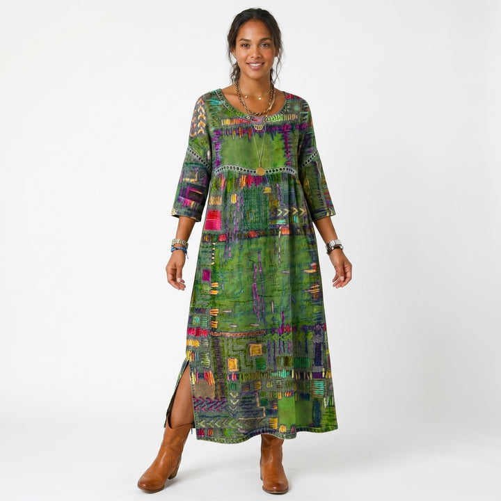 Amélia - Vestido Midi Padrão Abstrato