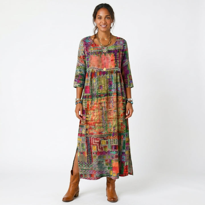 Amélia - Vestido Midi Padrão Abstrato