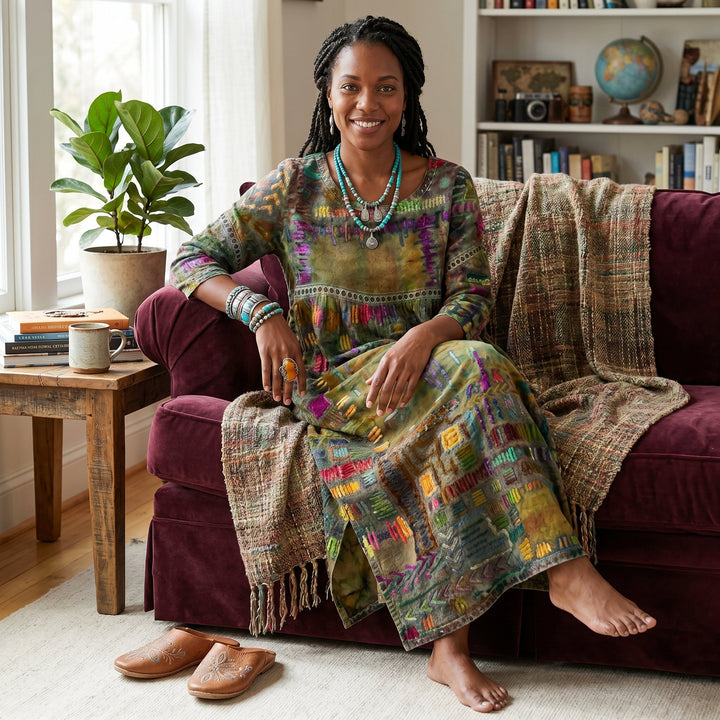 Amélia - Vestido Midi Padrão Abstrato