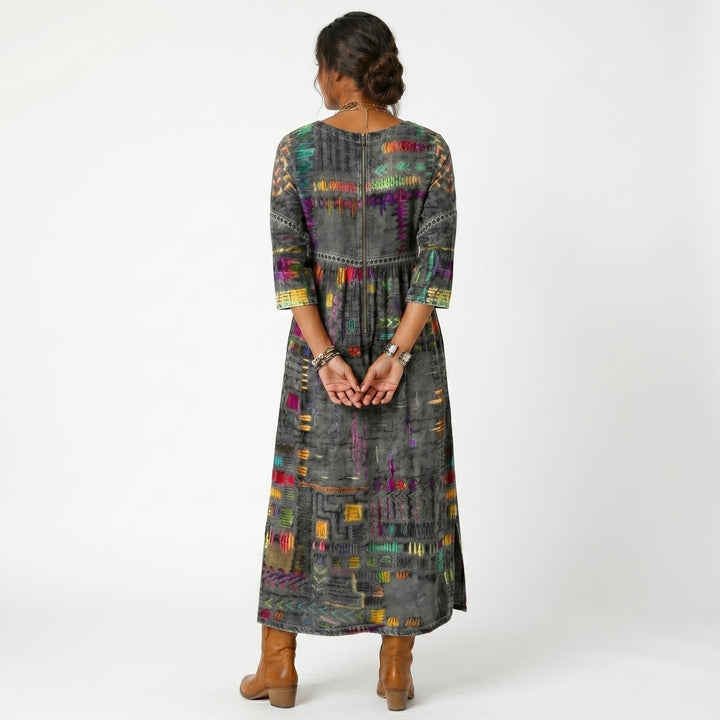 Amélia - Vestido Midi Padrão Abstrato