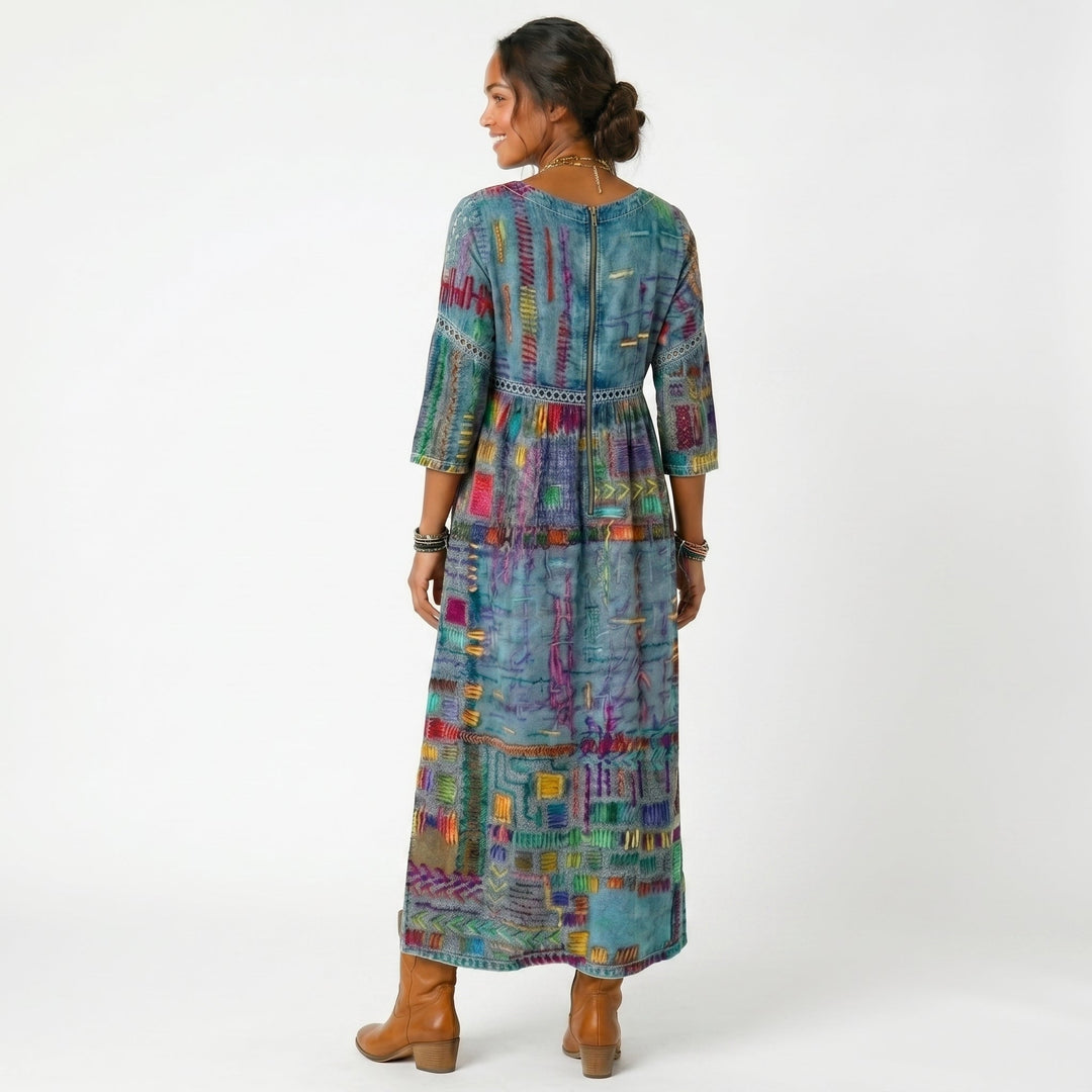 Amélia - Vestido Midi Padrão Abstrato