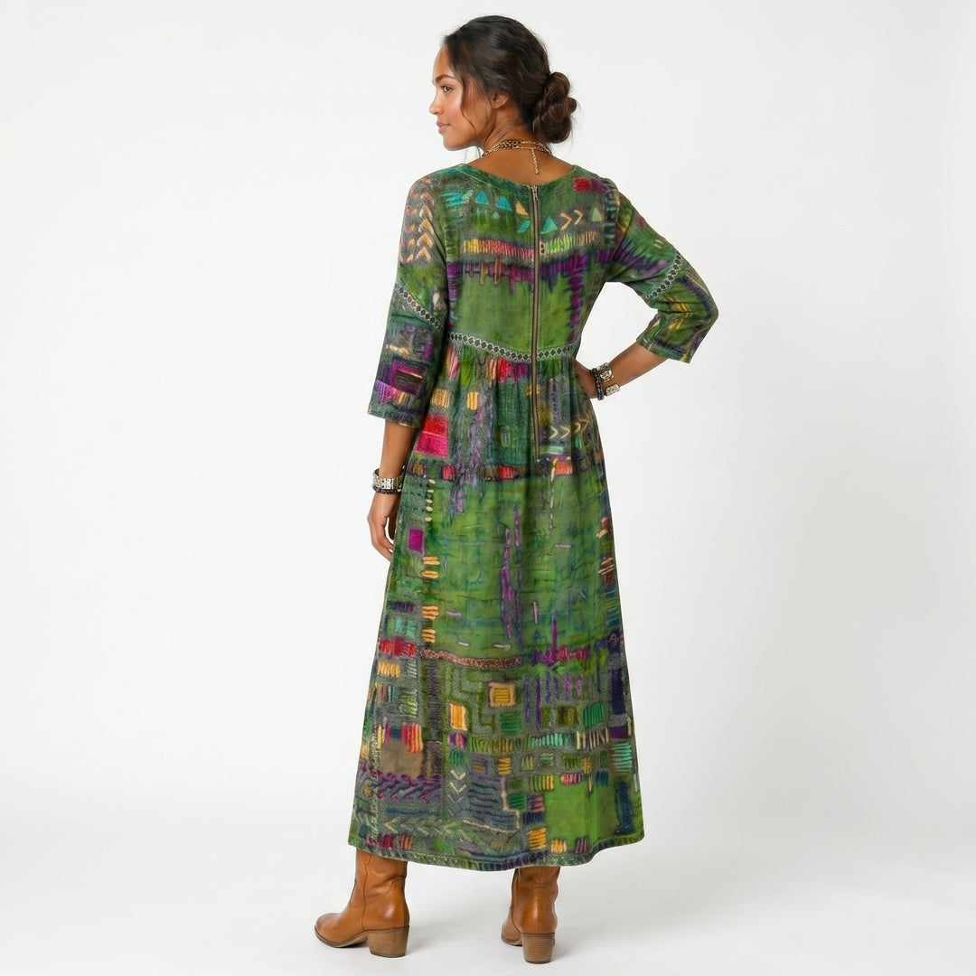 Amélia - Vestido Midi Padrão Abstrato